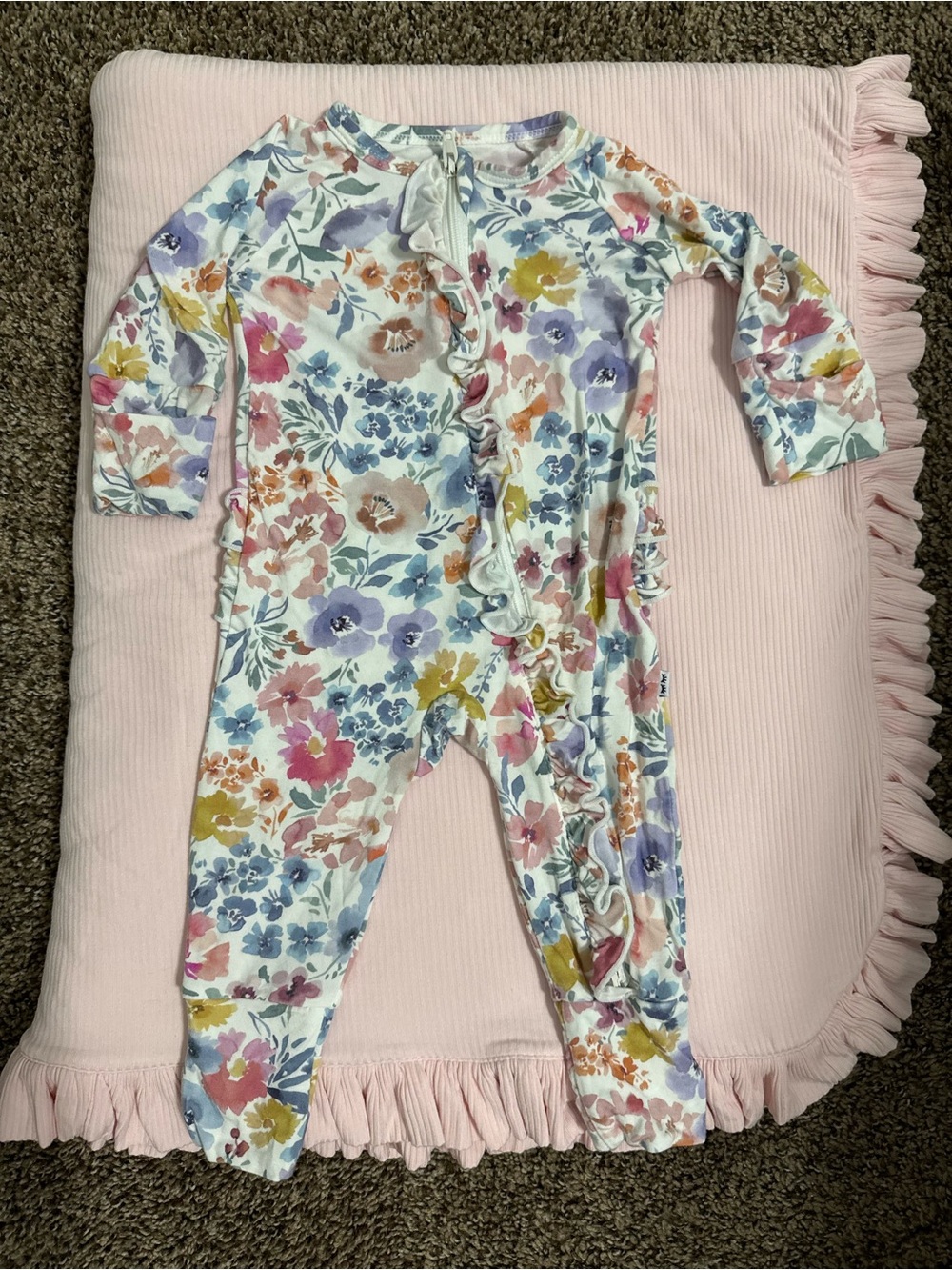 Little Sleepies Floral Ruffle One-Piece in White Multi